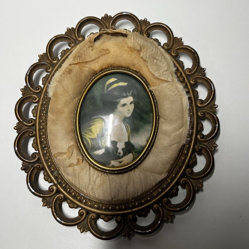 Vintage Lady Hamilton Miniature Portrait Painting by George Romney Framed